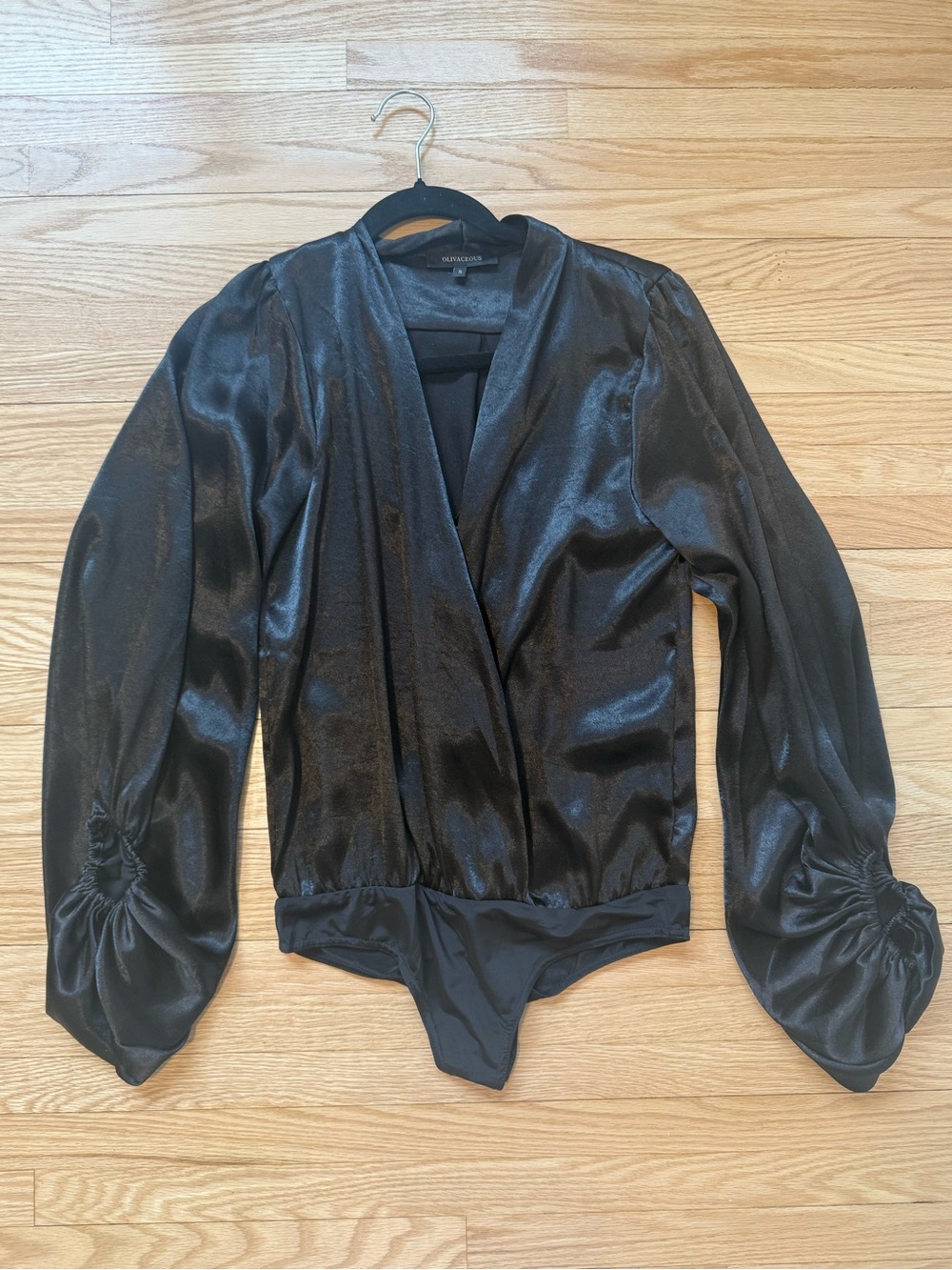 Black Shimmer Wrap-Style Bodysuit